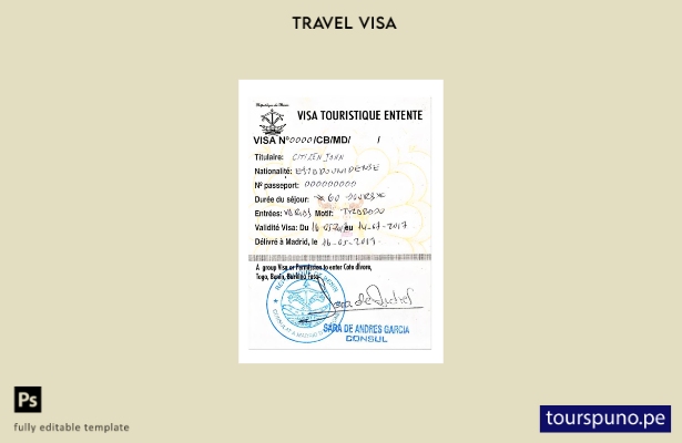 lista para imprimir plantilla de visa de turista para Costa de Marfil, Togo, Ben